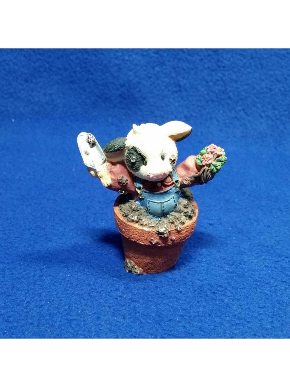 Mary's Moo Moos Peek-A-Moo Figurine 207136 Boy Cow Peeking Out Of Flower Pot